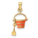 14K 2-D Orange Enameled Beach Bucket with Moveable Shovel Charm