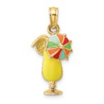 14K Yellow Enameled Tropical Drink with Multi-Colored Umbrella Charm