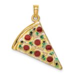 14K Multi-color Enameled Large Pepperoni Pizza Slice Pendant