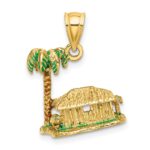 14K 3-D with Enamel Palm Tree and Hut Charm - Image 4
