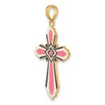 14K Pink/White/Blue Enameled Reversible Same on Both Sides Cross Charm - Image 5