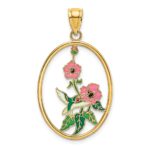 14K Enameled Hummingbird and Flowers In Oval Frame Charm