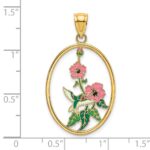14K Enameled Hummingbird and Flowers In Oval Frame Charm - Image 3