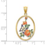 14K Enameled White Butterfly In Oval with Orange Flowers Charm - Image 3