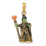 14K 3-D Enameled Witch with Broom Charm