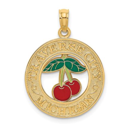 14K TRAVERSE CITY MI Enamel Cherry Charm