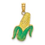 14K Yellow and Green Enameled Corn with Peeled Husk Charm
