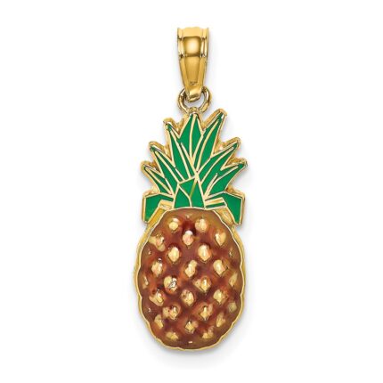 14K 2-D Brown and Green Enameled Pineapple Charm