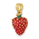 14K 3-D Red and Green Enameled Strawberry and Leaf Charm - Image 5