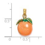 14K 3-D Orange and Green Enameled Orange With Stem and Leaf Charm - Image 3