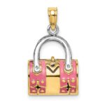 14K and White Rhodium 3-D Pink Enameled Handbag Opens Charm - Image 4