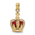 14K 3-D with Red Enamel Inside Crown with Cross On top Charm - Image 5