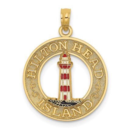 14K HILTON HEAD Enamel Lighthouse Circle Charm