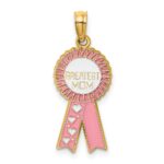 14K GREATEST MOM Enameled Pink Ribbon Charm