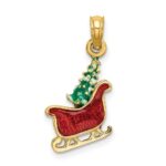 14K 3-D Enameled Sleigh with Christmas Tree Charm
