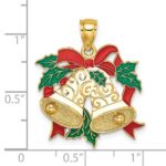 14K Enamel Holiday Bells and Holly Charm - Image 3