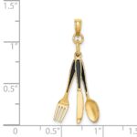 14K 3-D Black Enameled Knife, Fork, Spoon Moveable Charm - Image 3