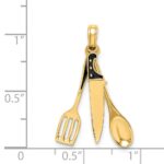 14K 3-D Black Enamel Butcher Knife, Spoon and Spatula Moveable Charm - Image 3