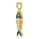 14k 3-D  Blue Enamel Fish Bone Charm - Image 5