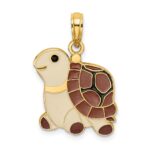 14K Brown, Tan and Black Enamel Cartoon Turtle Charm