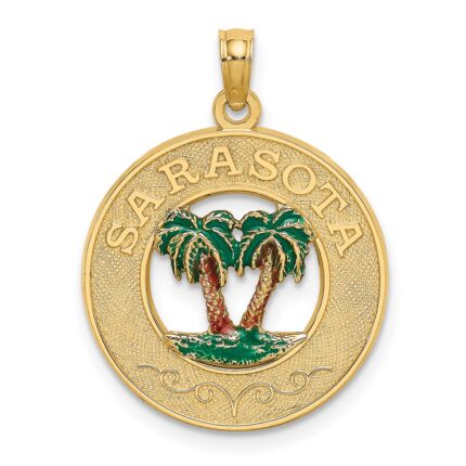14K Enameled SARASOTA Circle Palm Tree Charm