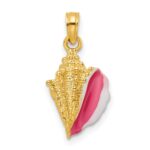 14k Textured Pink and White Enamel Conch Shell Pendant