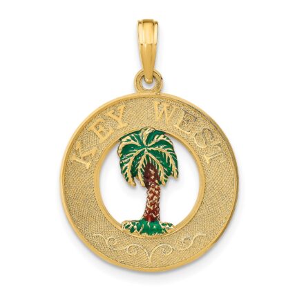 14K KEY WEST Enameled Palm Tree Circle Charm