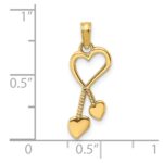 14K Polished Heart with Double Heart Tassel Pendant - Image 3