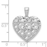 14K White Gold Diamond-cut Heart Pattern On Heart Charm - Image 4