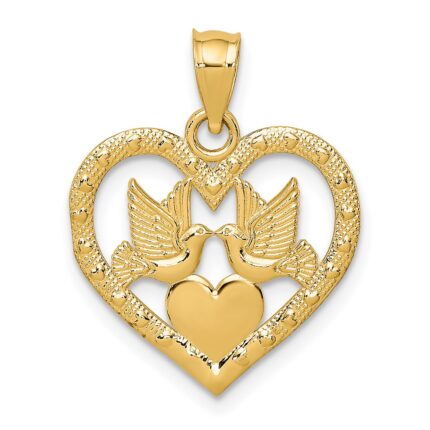 14K Doves In Heart Charm