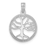 14K White Gold Small Tree of Life In Round Frame Charm - Image 4