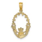 14K Engraved Claddagh In Oval with Lace Trim Charm - Image 4
