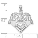 14K White Gold Polished and Beaded Claddagh In Heart Charm - Image 3