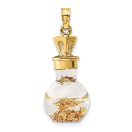 14K 3-D Gold Leaf In Glass Bottle Charm