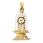 14K 3-D Enameled Moveable Clock In Glass Dome Charm