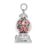 14K White Gold 3-D Glass Gumball Machine with Moveable Multi-colored Beads Pendant - Image 2