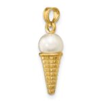 14K Satin Polished 3-D White Bead Ice Cream Cone Pendant - Image 5