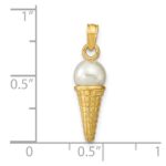 14K Satin Polished 3-D White Bead Ice Cream Cone Pendant - Image 4