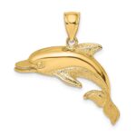 14K Polished and Textured Open Mouth Dolphin Charm