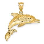 14K Polished and Textured Open Mouth Dolphin Charm - Image 4