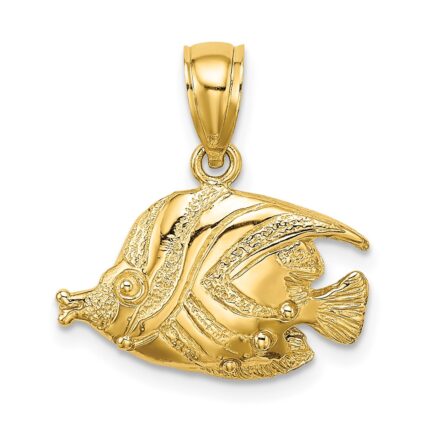 14K 2-D Polished Textured Bannerfish Charm