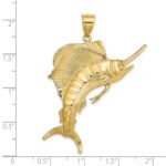 14K Large 3-D Polished and Textured Jumping Sailfish Charm - Image 3