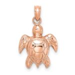14K Rose Gold Textured Sea Turtle Charm