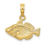 14K 2-D  Engraved Striped Humu Humu Fish Charm