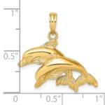14K 2-D Polished and Textured Double Dolphins Charm - Image 3