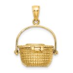 14K 3-D Nantucket Basket with Moveable Lid and Handle Charm - Image 4