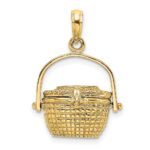 14K 3-D Nantucket Basket with Moveable Lid and Handle Charm