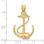 14K 3-D Polished and Textured Anchor with Rope Charm - Image 3