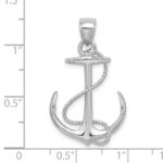 14K White Gold 3-D Polished and Textured Anchor with Rope Charm - Image 3