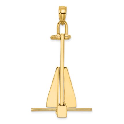 14K Large 3-D Fluke-Style Anchor with Moveable Fins Pendant